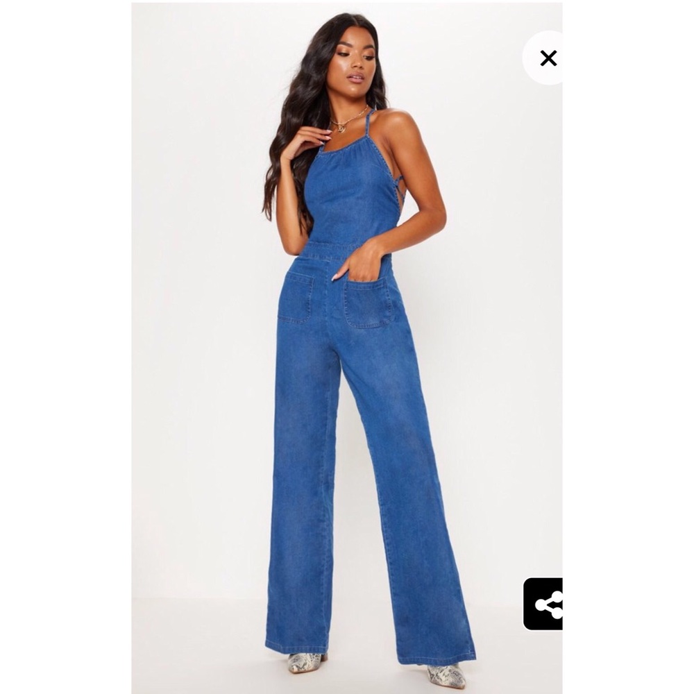 Pretty Little Thing 70s Tie Back Denim Jumpsuit